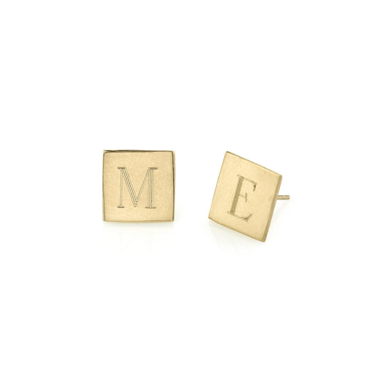 925 Sterling Silver Personalized Square Initial Alphabet Earrings - onlyone
