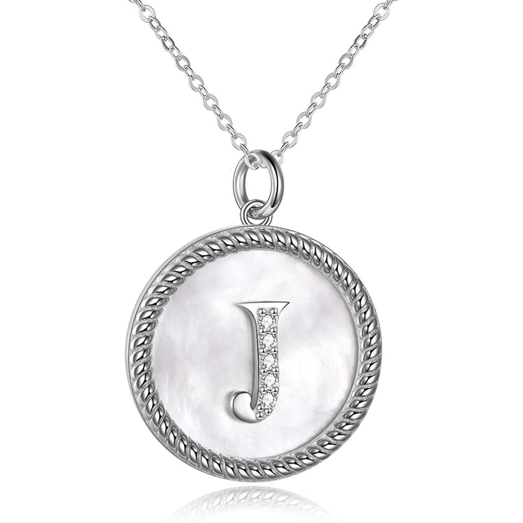 925 Sterling Silver Mother Of Pearl Initial Necklace
