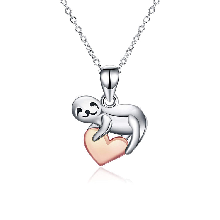 925 Sterling Silver Cute Animal Holds Heart Necklace