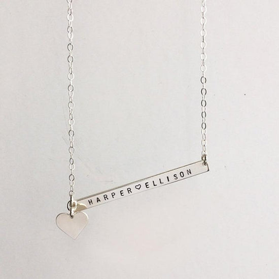 925 Sterling Silver Engraved Bar Custom Name Necklace With Heart Pandant Nameplate Necklace - onlyone