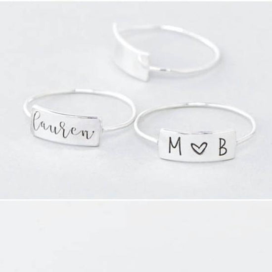 925 Sterling Silver Personalized Name Engraved Bar Ring Nameplated Ring - onlyone
