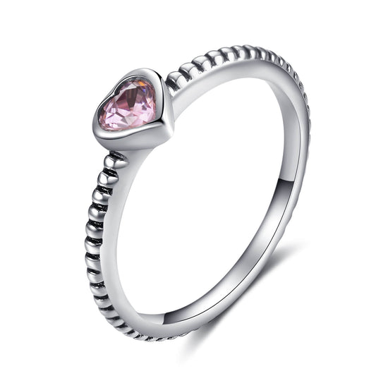 925 Sterling Silver Simple Heart Shaped Cubic Zirconia Ring - onlyone