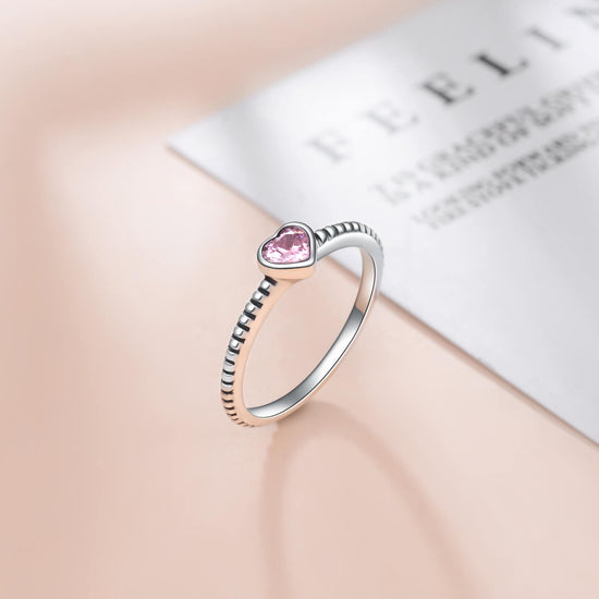 925 Sterling Silver Simple Heart Shaped Cubic Zirconia Ring - onlyone