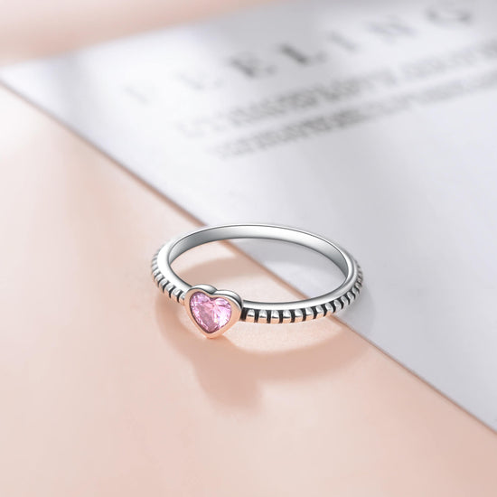 925 Sterling Silver Simple Heart Shaped Cubic Zirconia Ring - onlyone