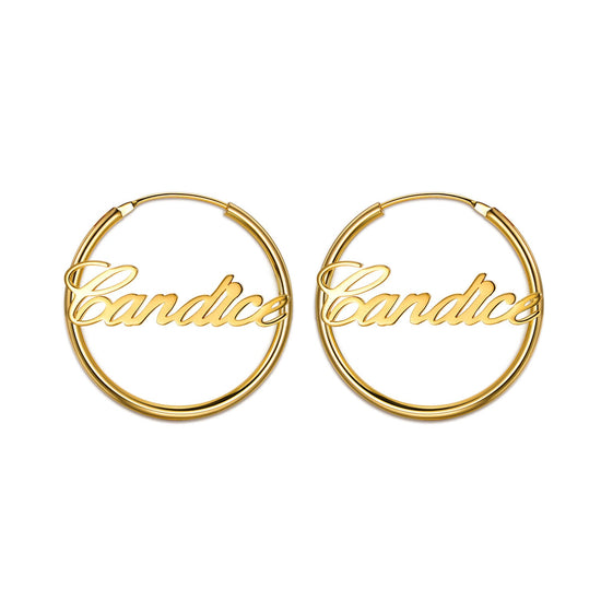 925 Sterling Silver Personalized Simple Hoop Name Earrings Nameplate Earrings - onlyone