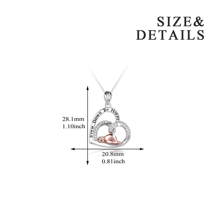 925 Sterling Silver Sloth Heart Necklace