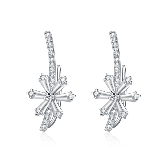 925 Sterling Silver Snowflake Ear Climber Crawler Cuff Earrings Snowflake Wrap Earrings Cubic Zirconia Christmas Gifts - onlyone