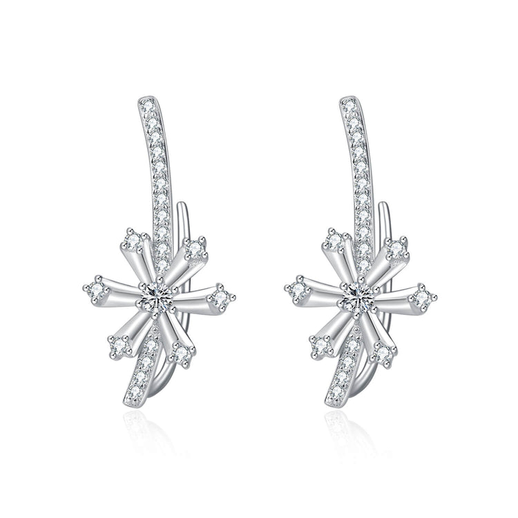 925 Sterling Silver Snowflake Ear Climber Crawler Cuff Earrings Snowflake Wrap Earrings Cubic Zirconia Christmas Gifts - onlyone