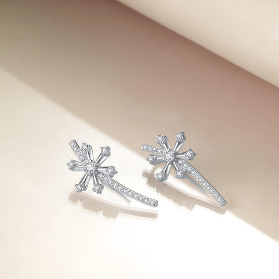 925 Sterling Silver Snowflake Ear Climber Crawler Cuff Earrings Snowflake Wrap Earrings Cubic Zirconia Christmas Gifts - onlyone