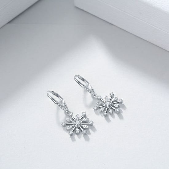 925 Sterling Silver Cubic Zirconia Snowflake Leverback Earrings Drop & Dangle Earrings Christmas Gift - onlyone