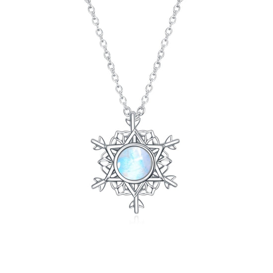 925 Sterling Silver Snowflake Necklace With Moonstone Christmas Gift - onlyone