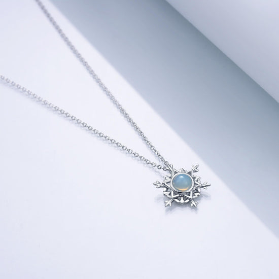 925 Sterling Silver Snowflake Necklace With Moonstone Christmas Gift - onlyone