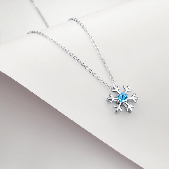 925 Sterling Silver Snowflake Pendant Necklace With Sky Blue Cubic Zirconia Christmas Gift - onlyone
