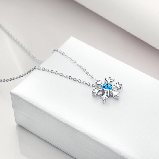 925 Sterling Silver Snowflake Pendant Necklace With Sky Blue Cubic Zirconia Christmas Gift - onlyone