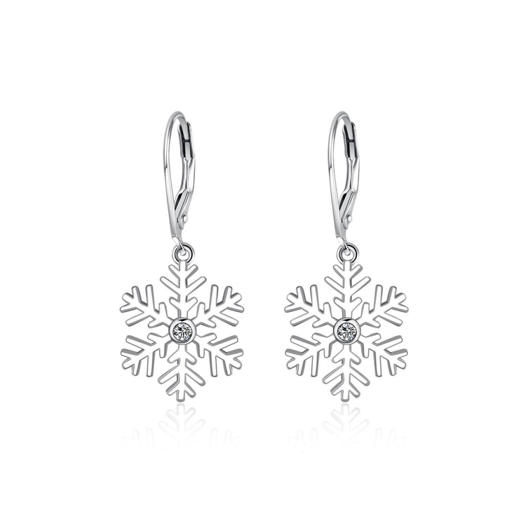 925 Sterling Silver Snowflake Pierced Dangle Earrings With Cubic Zirconia Christmas Gift - onlyone