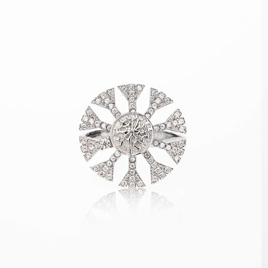 925 Sterling Silver Rotatable Cubic Diamond Snowflake Ring - onlyone