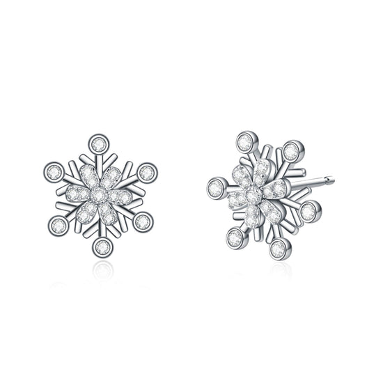 925 Sterling Silver Snowflake Stud Earrings With Cubic Zirconia Winter Gift - onlyone