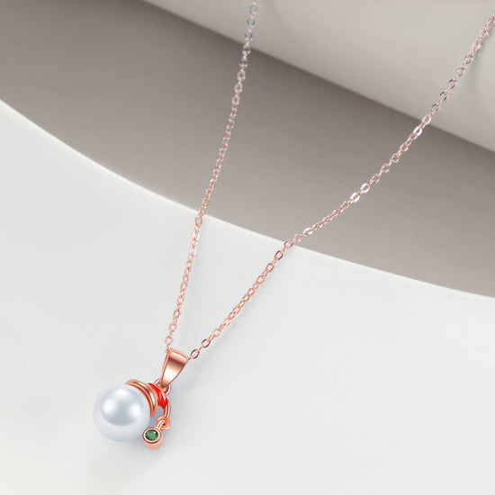 925 Sterling Silver Pearl Snowman Pendant Necklace Christmas Gift - onlyone