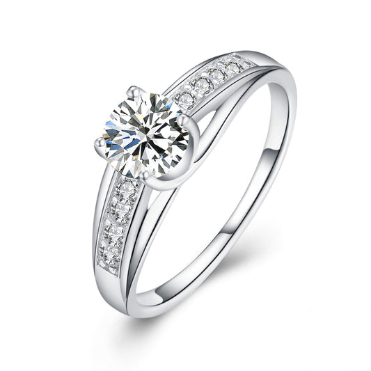 925 Sterling Silver Solitaire Round Cubic Zirconia Engagement Ring - onlyone