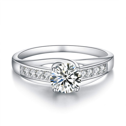 925 Sterling Silver Solitaire Round Cubic Zirconia Engagement Ring - onlyone