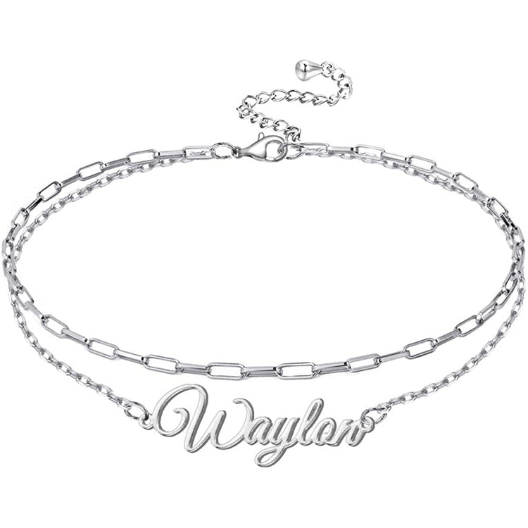 925 Sterling Silver Double Layers Custom Name Ankle Bracelets