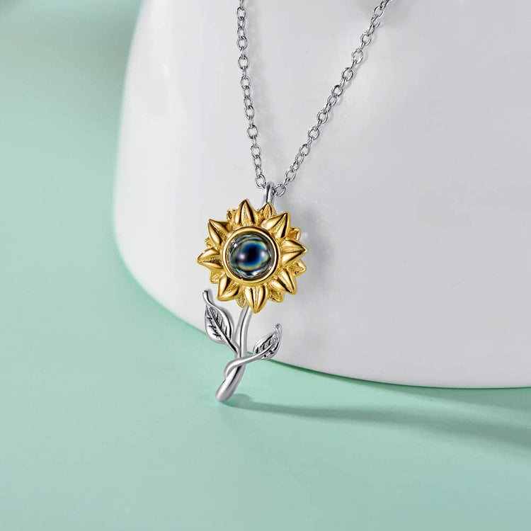 925 Sterling Silver Filigree Sunflower with 100 Languages I Love You Stone
