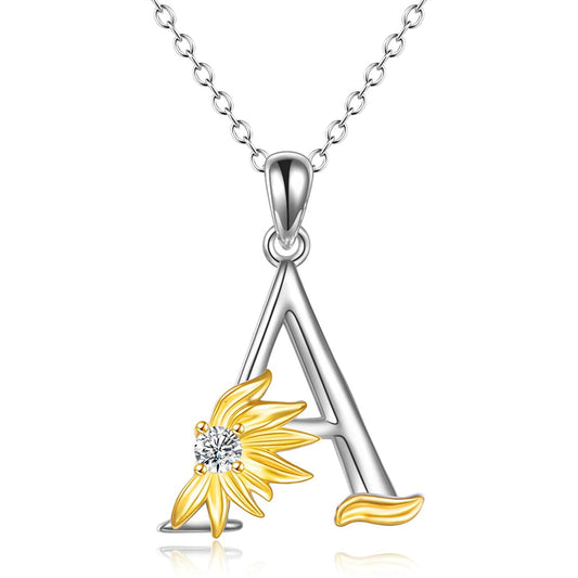 925 Sterling Silver Sunflower Initial Necklace