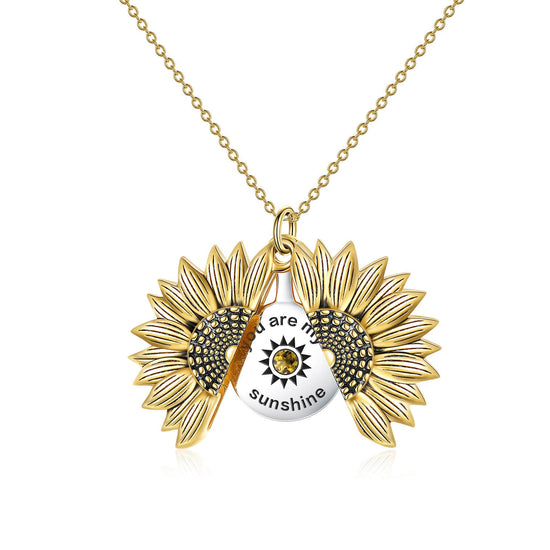 925 Sterling Silver Vintage Customized Open Locket You Are My  Sunshine Sunflower Pendant Necklace With Birthstone - onlyone