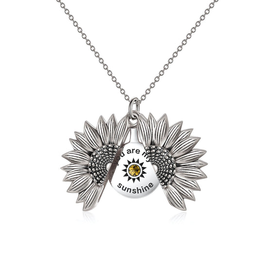 925 Sterling Silver Vintage Customized Open Locket You Are My  Sunshine Sunflower Pendant Necklace With Birthstone - onlyone