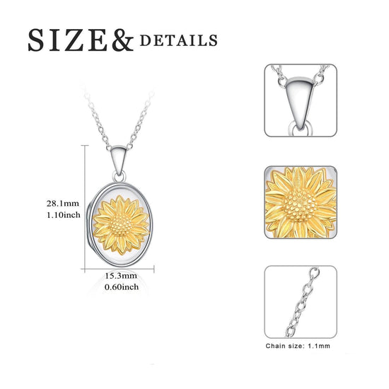 925 Sterling Silver Sunflower Photo Locket You Are My Sunshine Pendant Necklace - onlyone