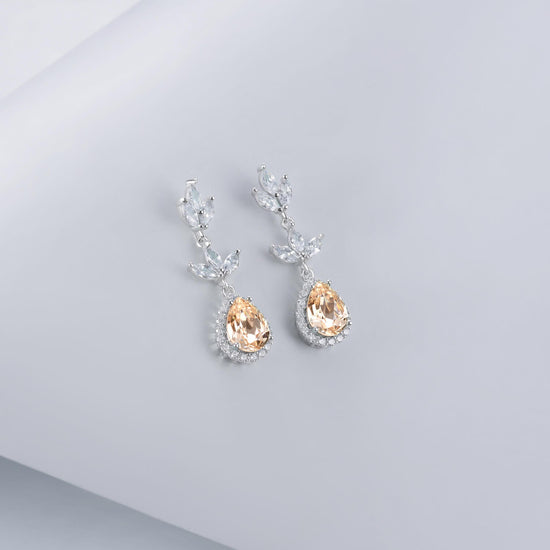 925 Sterling Silver Crystal Leaf Drop Dangle Earrings Bridal Party Gift - onlyone