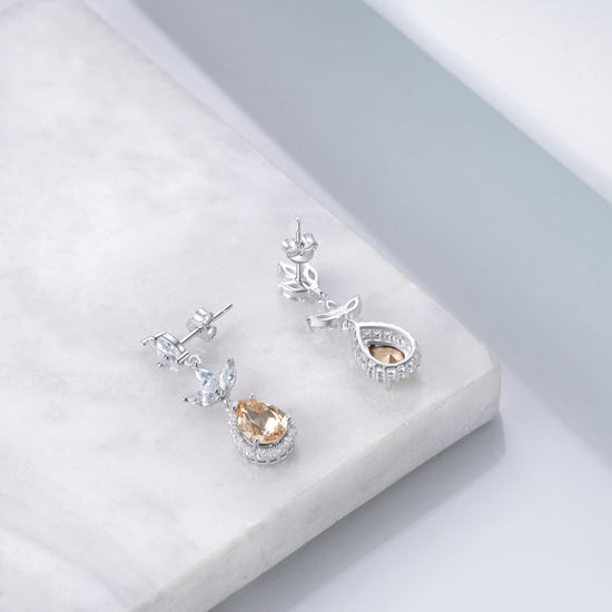 925 Sterling Silver Crystal Leaf Drop Dangle Earrings Bridal Party Gift - onlyone