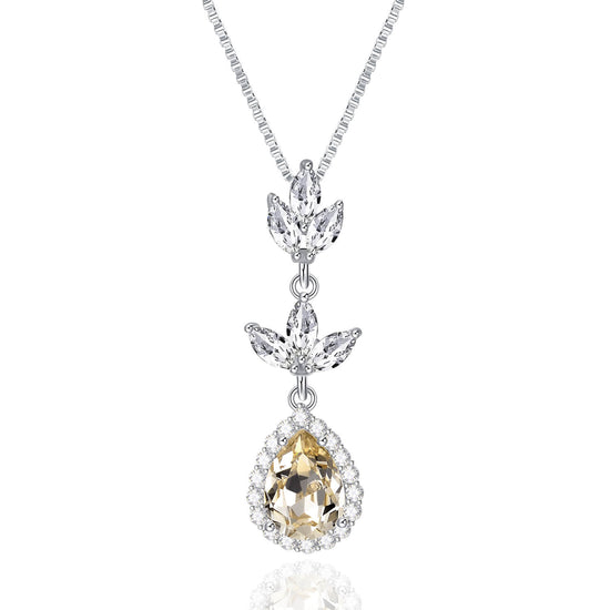 925 Sterling Silver Crystal Leaf Drop Dangle Pendant Necklace Bridal Party Gift - onlyone