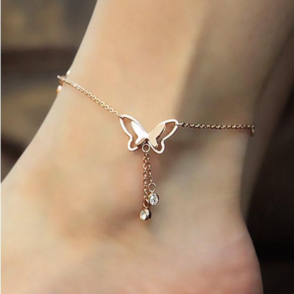 925 Sterling Silver Adjustable Butterfly Foot Bracelet Anklets for Girls - onlyone