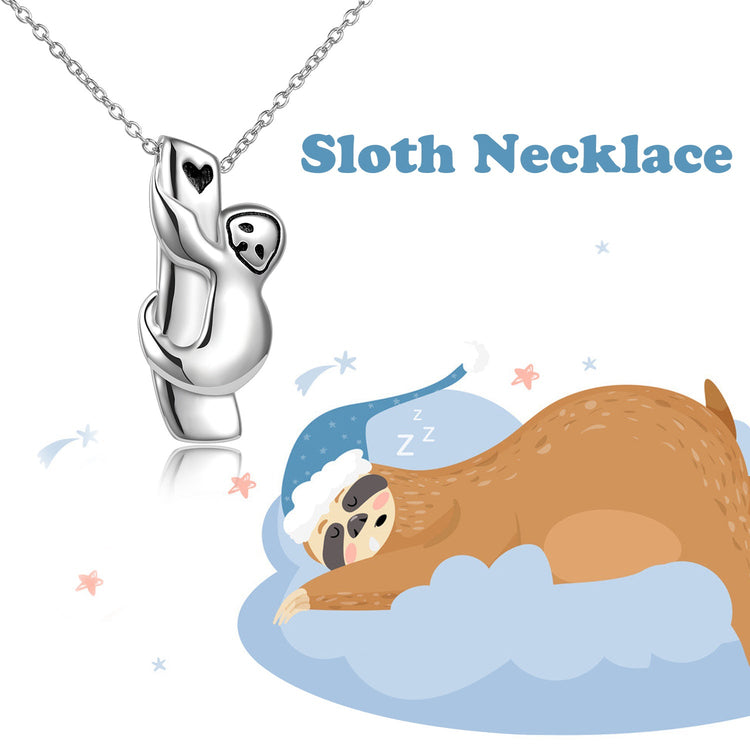 925 Sterling Silver Tree Sloth Necklace, Silver Sloth Pendant