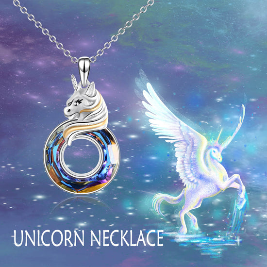 925 Sterling Silver Unicorn with Swarovski Crystal Pendant Necklace Gift For Girl - onlyone