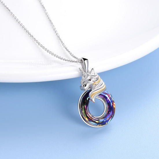 925 Sterling Silver Unicorn with Swarovski Crystal Pendant Necklace Gift For Girl - onlyone