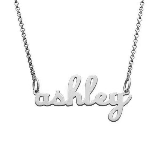 925 Sterling Silver Lowercase Script Name Necklace Nameplate Necklace - onlyone