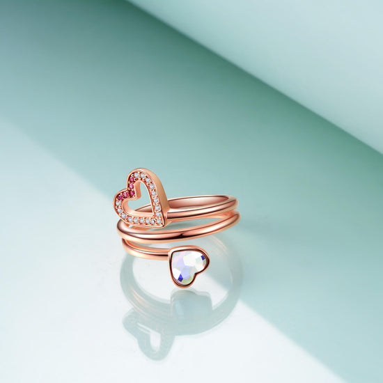 925 Sterling Silver Wrap Around Two Heart Opal Ring - onlyone