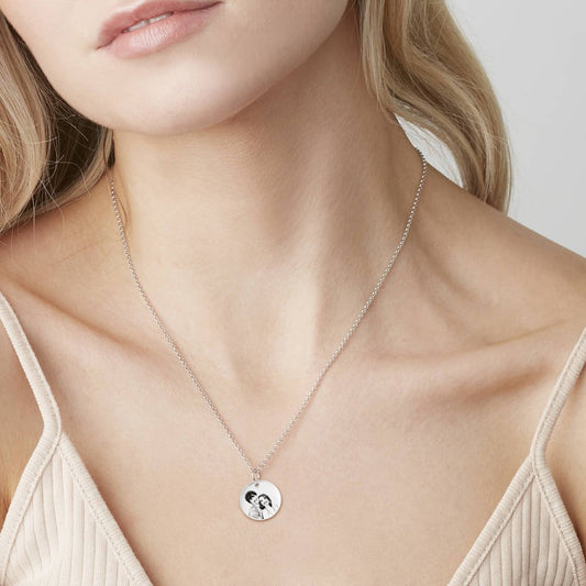 925 Sterling Silver Engraved Coin Photo Necklace Inspirational Gift - onlyone