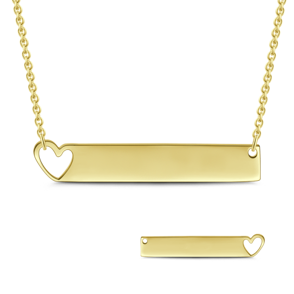 14K Gold Personalized Heart Engravable Bar Necklace Adjustable 16" - 20" White Gold/Yellow Gold/Rose Gold - onlyone