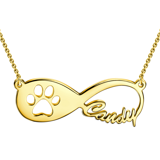 925 Sterling Silver Infinity Dog Pawprint Name Necklace Nameplate Necklace - onlyone