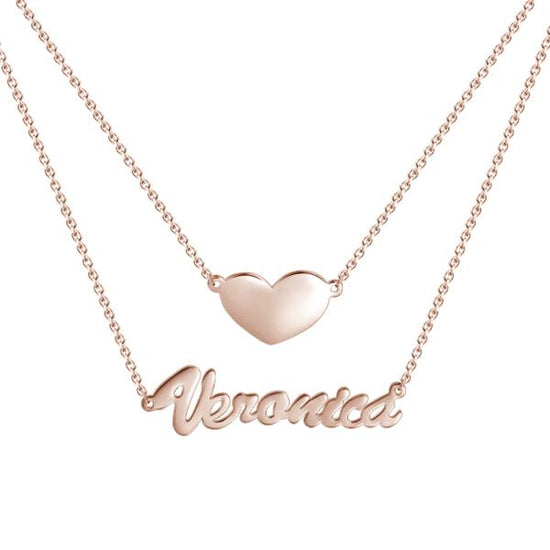 925 Sterling Silver Two Layers Heart Name Necklace Nameplate Necklace - onlyone
