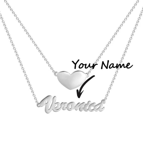 925 Sterling Silver Two Layers Heart Name Necklace Nameplate Necklace - onlyone