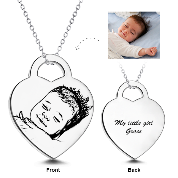 925 Sterling Silver Engraved Pets Photo Necklace Inspirational Gift