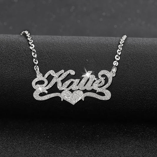 925 Sterling Silver Custom Heart Diamond Name Necklace - onlyone