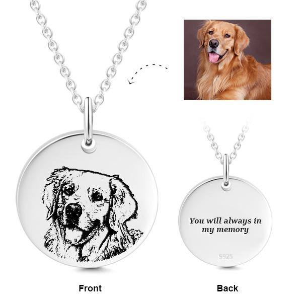 925 Sterling Silver Dog Photo Engraved Coin Necklace Inspirational Gift - onlyone
