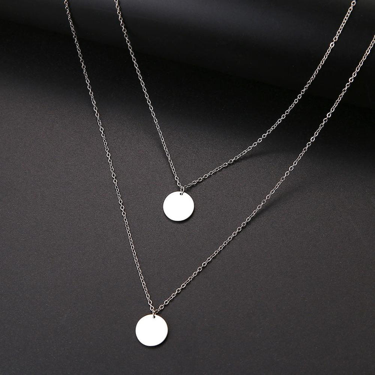 925 Sterling Silver Double Layer Coin Necklace, Minimalist Disc Necklace