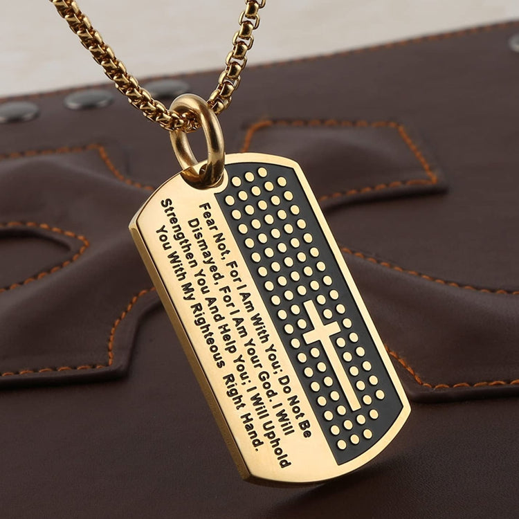 Stainless Steel Cross Dog Tag Pendant Necklace Strength Bible Verse, Father's Day Necklace - onlyone