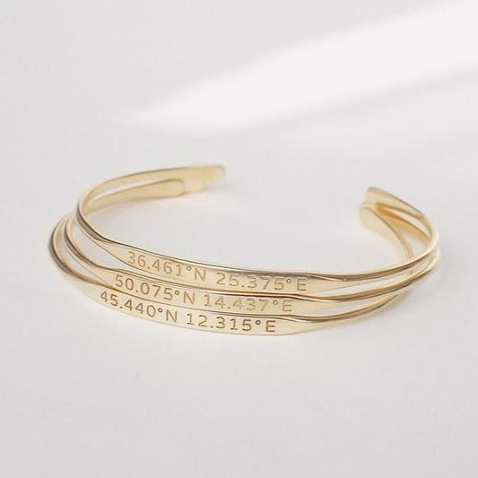 925 Sterling Silver Custom Coordinates Cuff